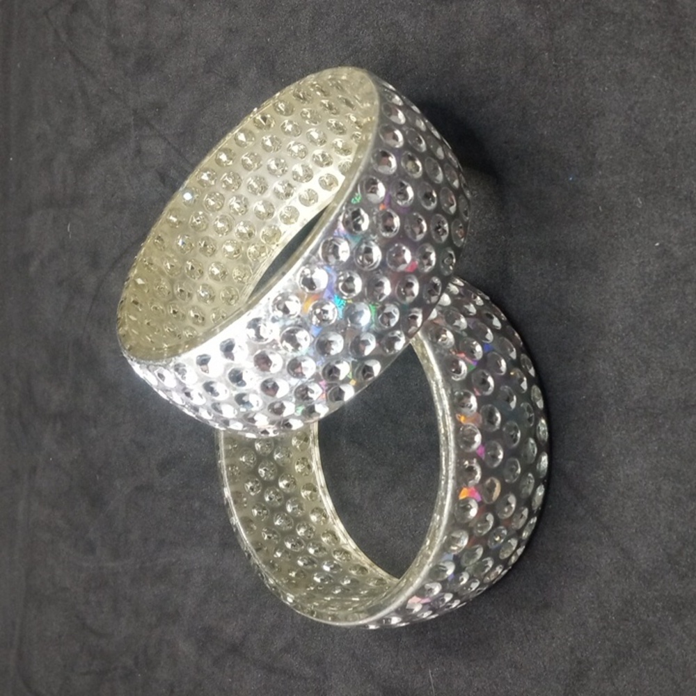Set Of 2 Silver Plastic Filigree Openwork Bracelet Bangles
